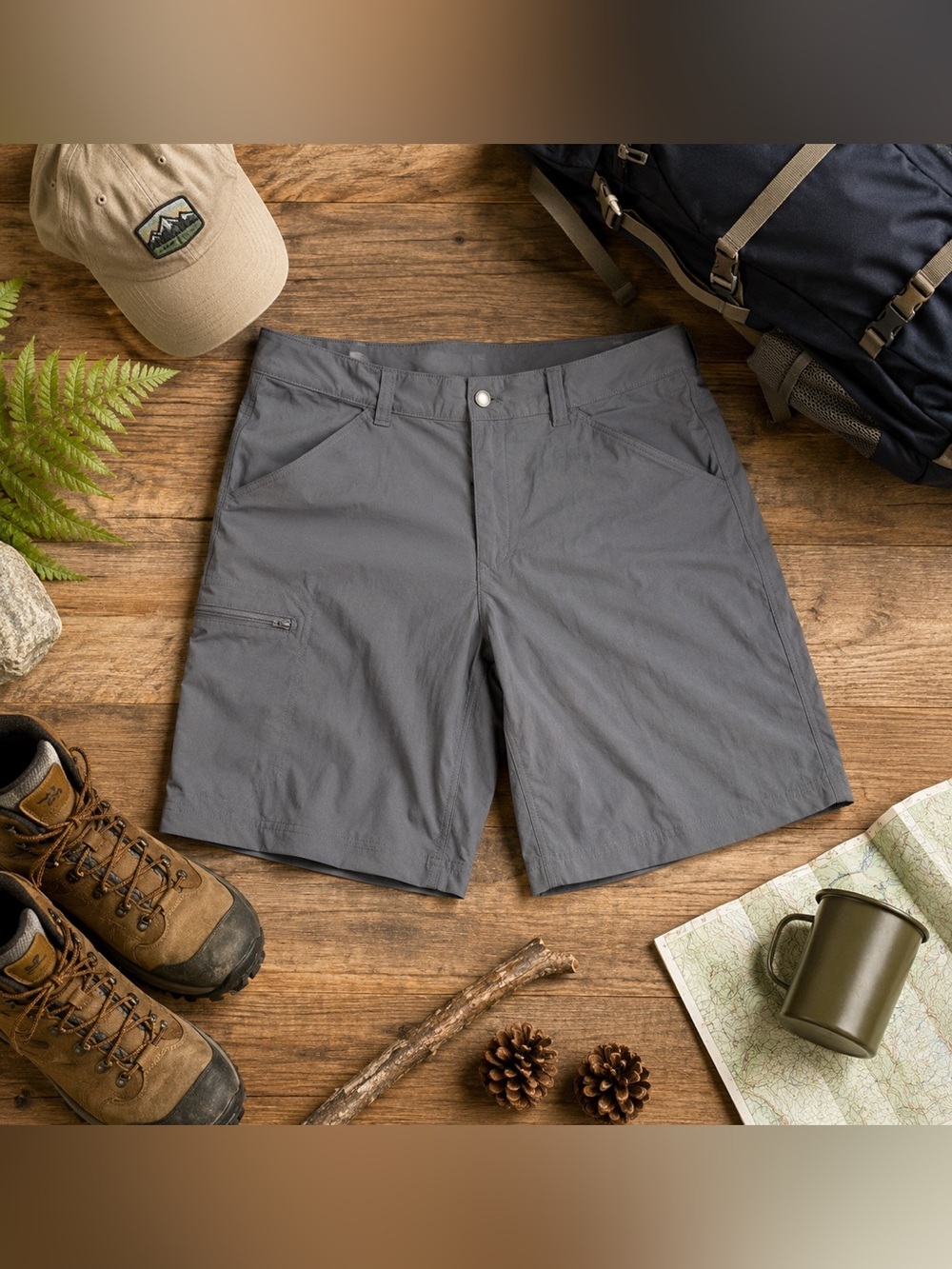 Eddie Bauer Rainier Tech Shorts Mens 38 Gray Stretch Hiking Travel Cargo Outdoor